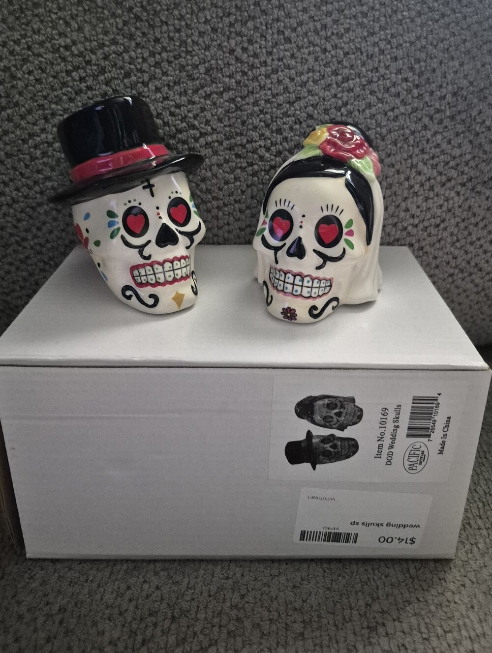 Day of the Dead Ceramic Skull Salt and Pepper Shaker Set - Multicolor